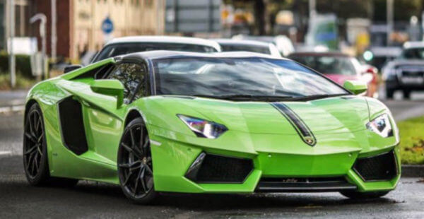 Bright green Lamborghini Aventador Roadster Supercar