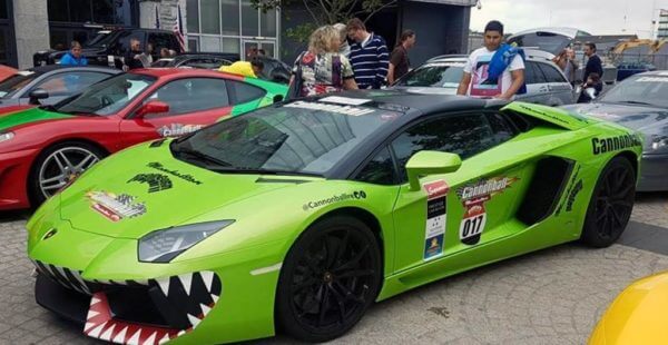 Bright green Lamborghini Aventador Roadster Supercar